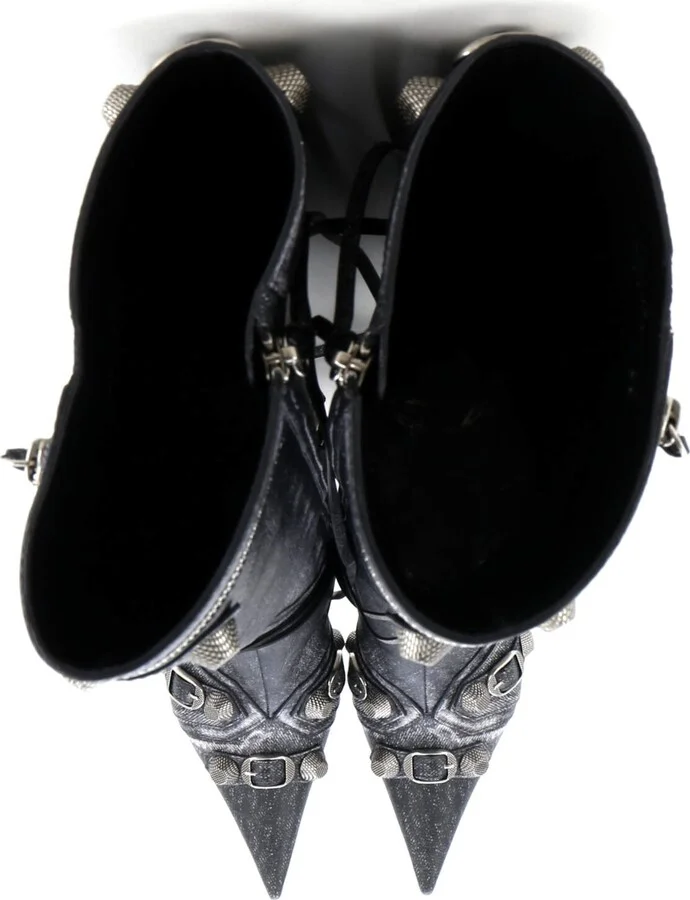 Balenciaga Women's Cagole Knee High Boots Printed Studded Leather 90 - Image 2