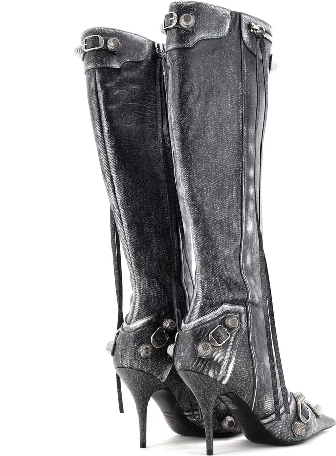 Balenciaga Women's Cagole Knee High Boots Printed Studded Leather 90 - Image 3