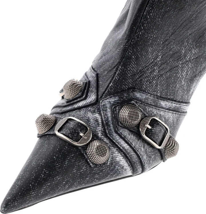 Balenciaga Women's Cagole Knee High Boots Printed Studded Leather 90 - Image 5