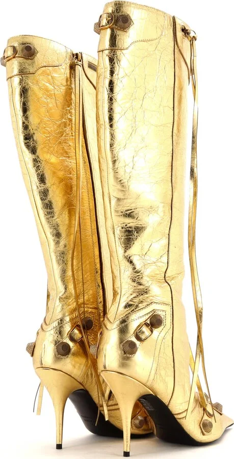 Balenciaga Women's Cagole Knee High Boots Studded Leather 90 - Image 3