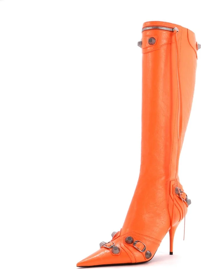 Balenciaga Women's Cagole Knee High Boots Studded Leather 90