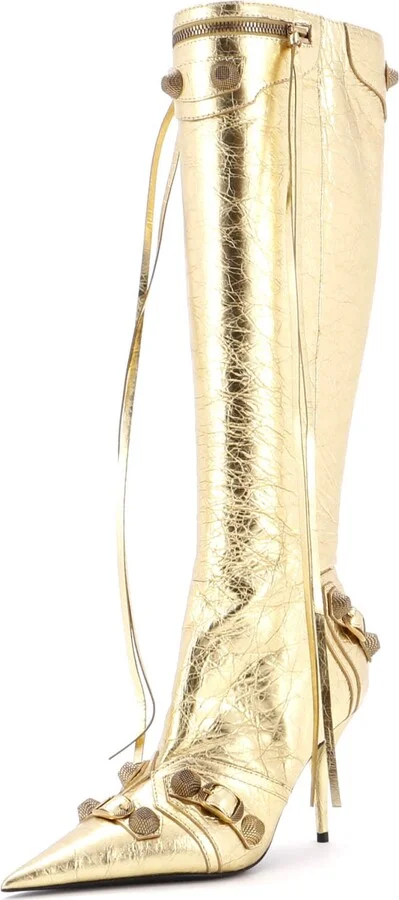 Balenciaga Women's Cagole Knee High Boots Studded Leather 90