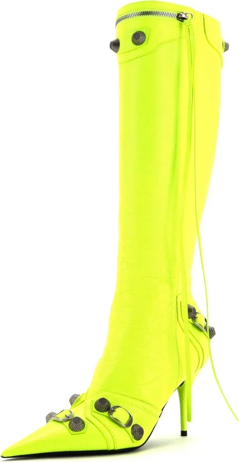 Balenciaga Women's Cagole Knee High Boots Studded Leather 90