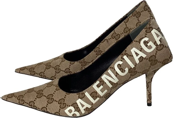 Balenciaga Women's Coated/Waterproof Canvas X Gg Monogram Square Knife 80Mm Pump (Authentic Pre-Loved) - Image 2