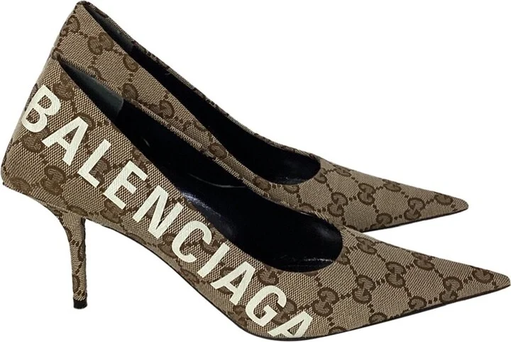 Balenciaga Women's Coated/Waterproof Canvas X Gg Monogram Square Knife 80Mm Pump (Authentic Pre-Loved)