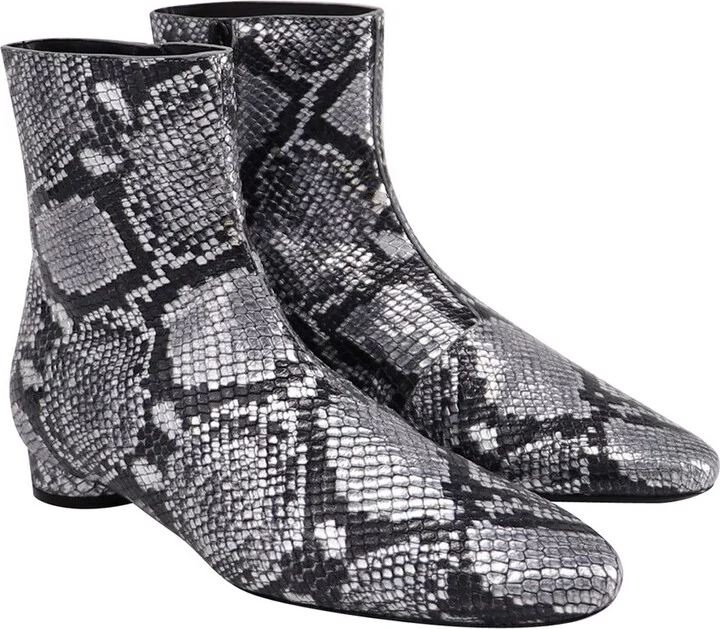 Balenciaga Women's Leather Oval Block-Heel Snakeskin-Embossed Bootie (Authentic Pre-Loved)