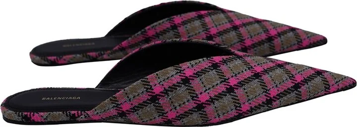 Balenciaga Women's Wool Check Knife Flat Mule (Authentic Pre-Loved) - Image 2