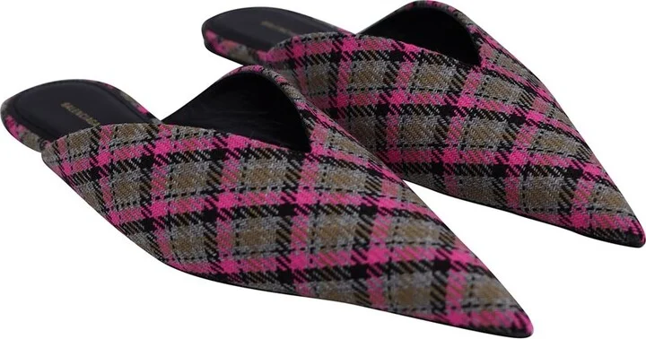 Balenciaga Women's Wool Check Knife Flat Mule (Authentic Pre-Loved)