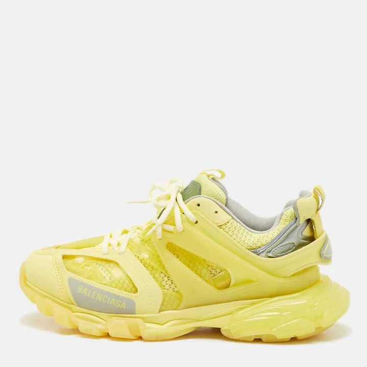 Balenciaga Yellow Mesh and PVC Track Clear Sole Sneakers Size 42