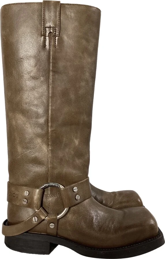 Balius Buckled Knee Boots in Brown Leather