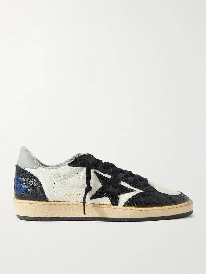 Ball Star Distressed Leather and Shell Sneakers