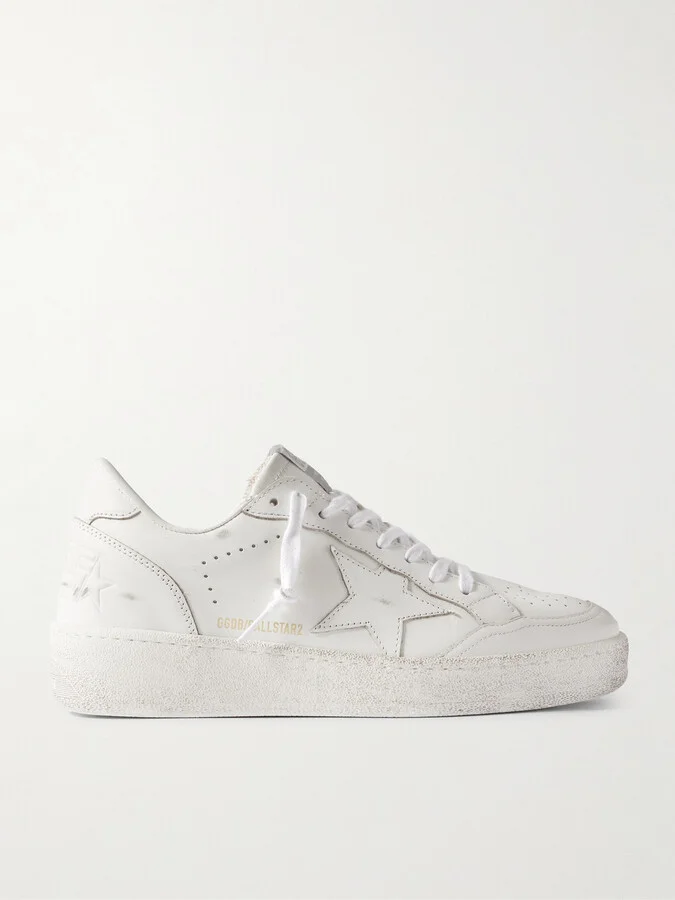 Ball Star Distressed Leather Sneakers