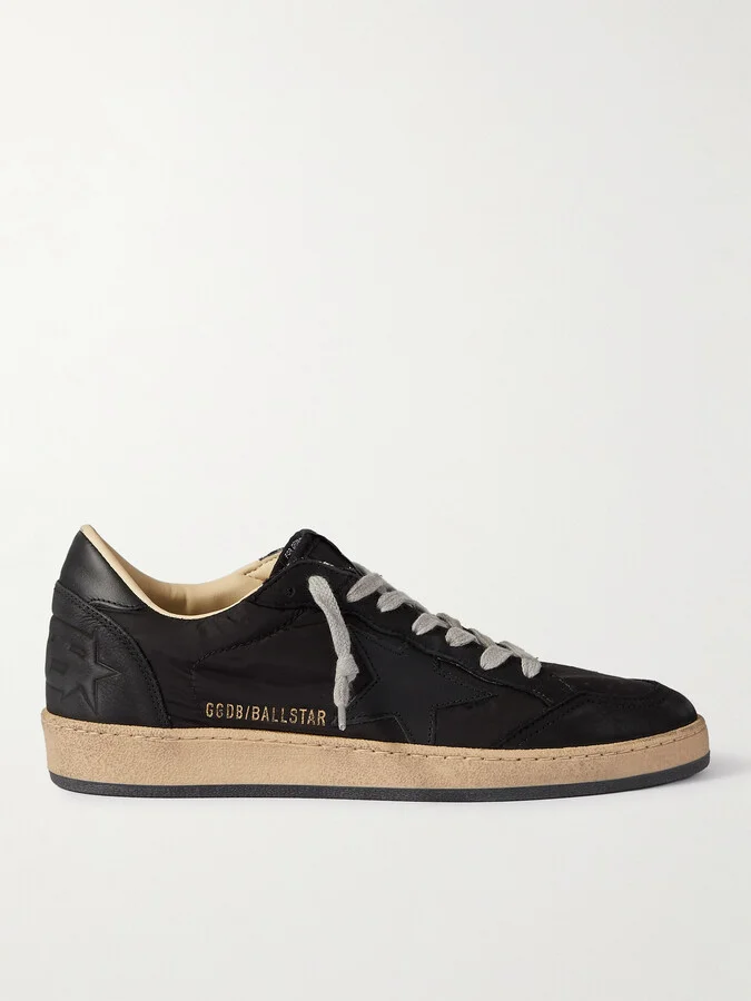 Ball Star Distressed Nubuck and Leather-Trimmed Nylon Sneakers