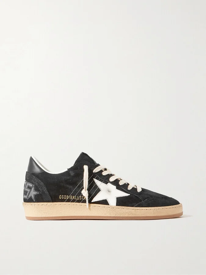 Ball Star Distressed Suede and Leather Sneakers