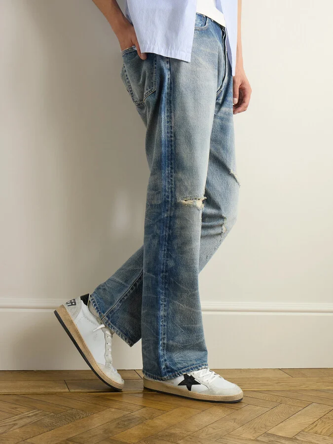 Ball Star Distressed Suede-Trimmed Leather Sneakers - Image 2