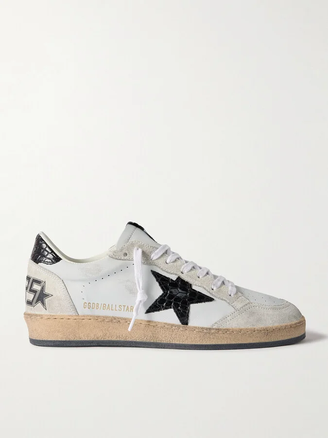 Ball Star Distressed Suede-Trimmed Leather Sneakers