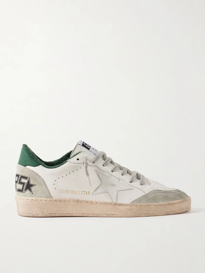 Ball Star Distressed Suede-Trimmed Leather Sneakers