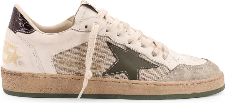 Ball Star Double Quarter Low-top Leather Sneakers With Used Effect