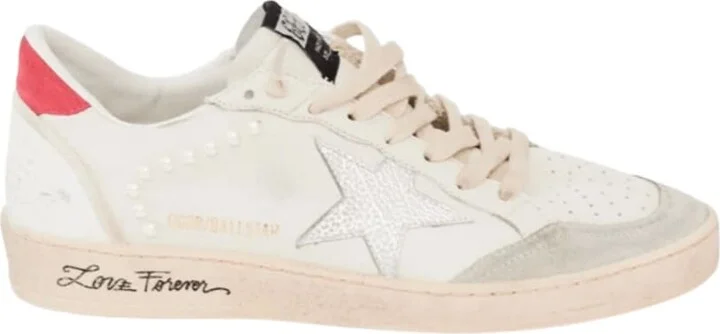 Ball Star Silver Leather Star and Pink Suede Heel Tab Women's Sneakers