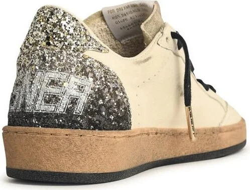 'ball-star' White Leather Sneakers With Glitter Star And Heel - Image 3