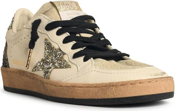 'ball-star' White Leather Sneakers With Glitter Star And Heel - Image 2