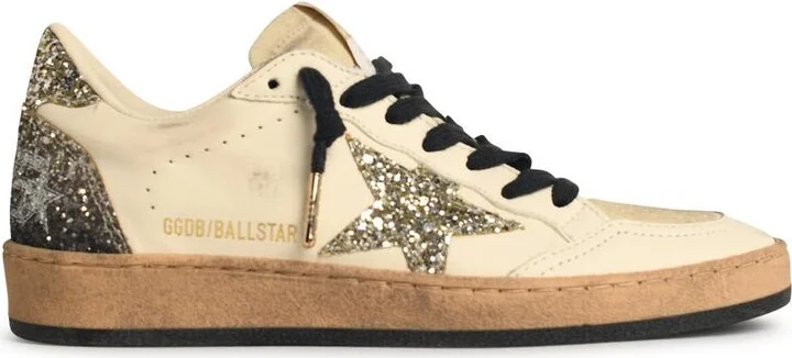 'ball-star' White Leather Sneakers With Glitter Star And Heel