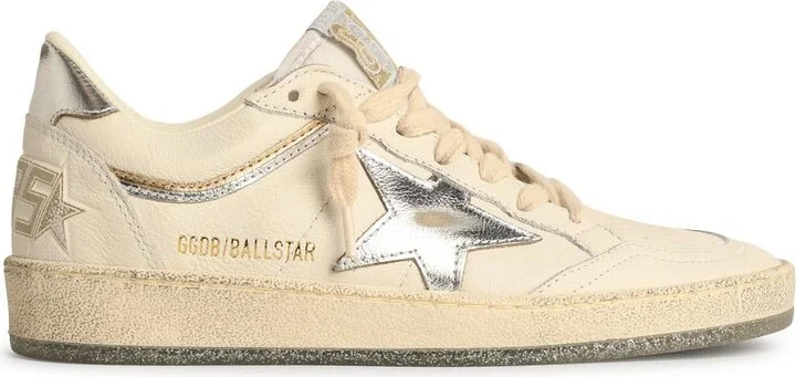'ball-star' White Leather Sneakers With Silver Star And Heel