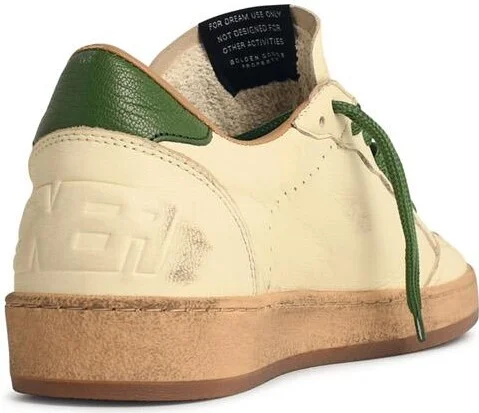 'ball-star' White Nappa Leather Sneakers With Green Star And Heel - Image 3