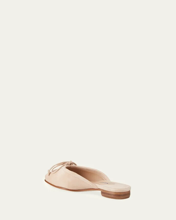 Ballerimu Suede Bow Ballerina Flat Mules, Nude - Image 3