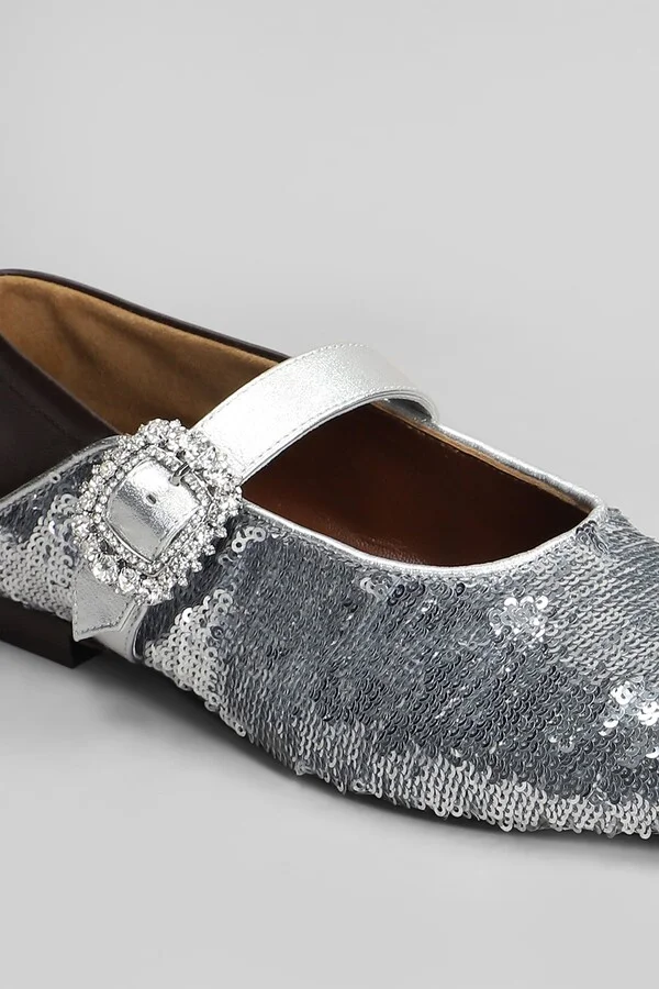 Ballerina Buckle Ballet Flats In Silver Leather - Image 5