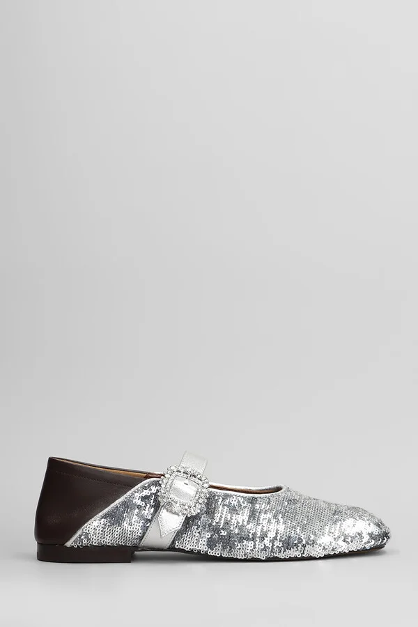 Ballerina Buckle Ballet Flats In Silver Leather