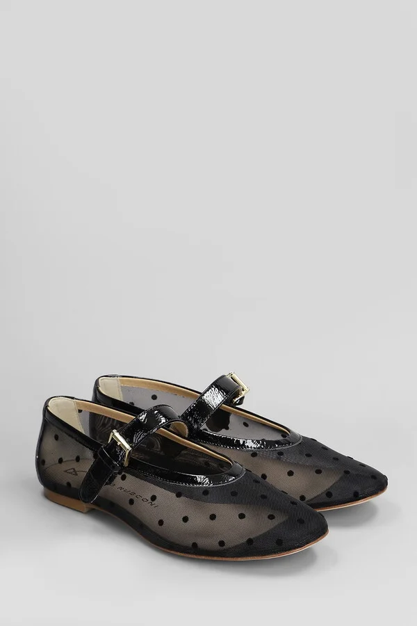 Ballet Flats In Black Leather And Fabric - Image 2