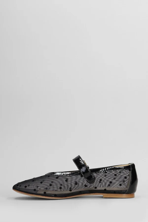 Ballet Flats In Black Leather And Fabric - Image 3