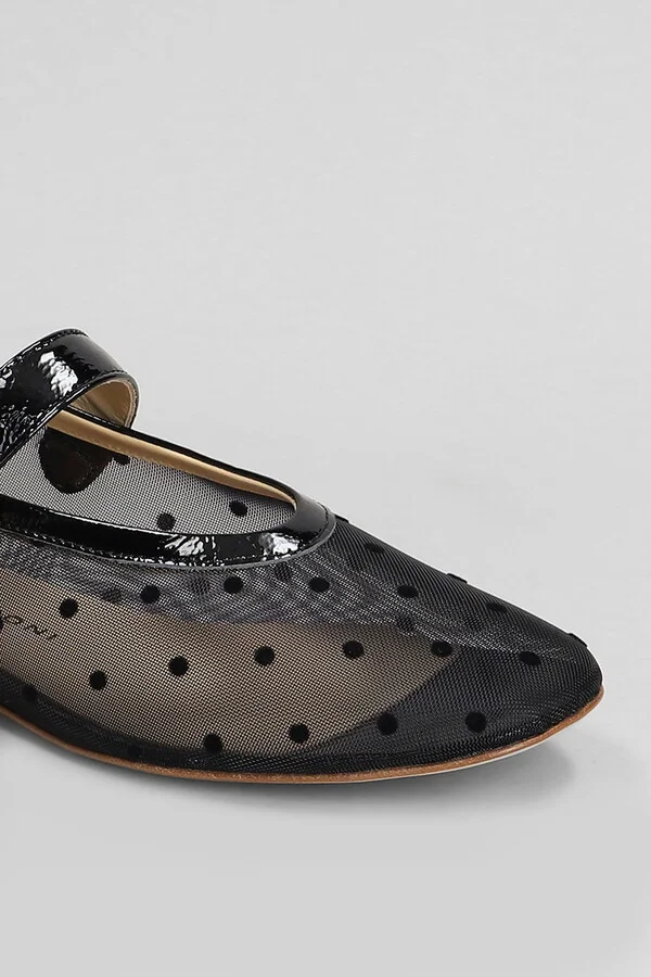 Ballet Flats In Black Leather And Fabric - Image 5