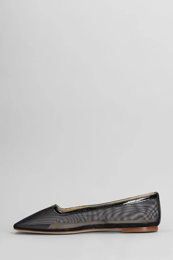Ballet Flats In Black Leather And Fabric - Image 3