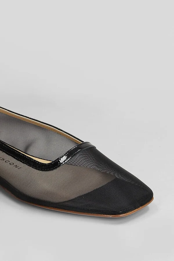 Ballet Flats In Black Leather And Fabric - Image 5