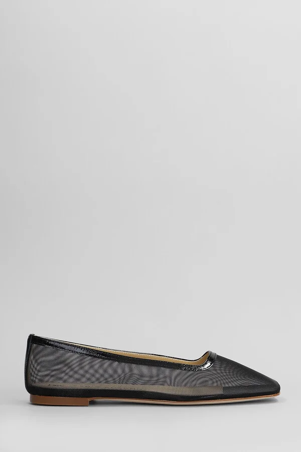 Ballet Flats In Black Leather And Fabric