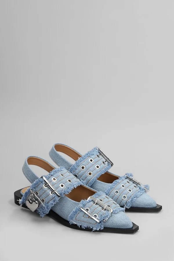 Ballet Flats In Blue Cotton - Image 2