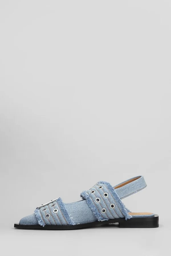 Ballet Flats In Blue Cotton - Image 3