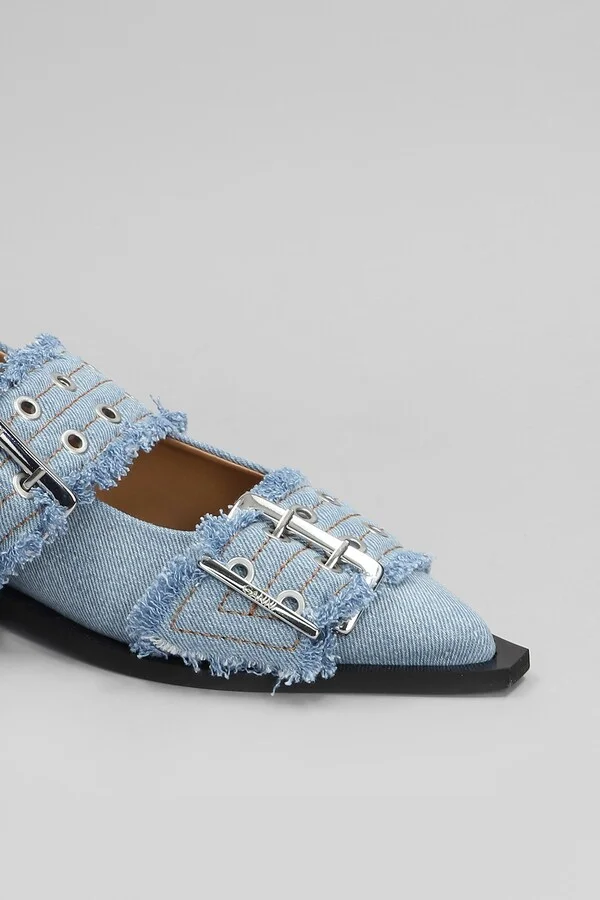 Ballet Flats In Blue Cotton - Image 5
