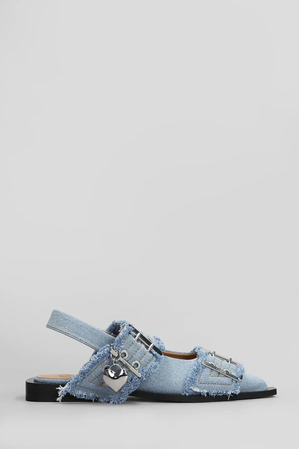 Ballet Flats In Blue Cotton