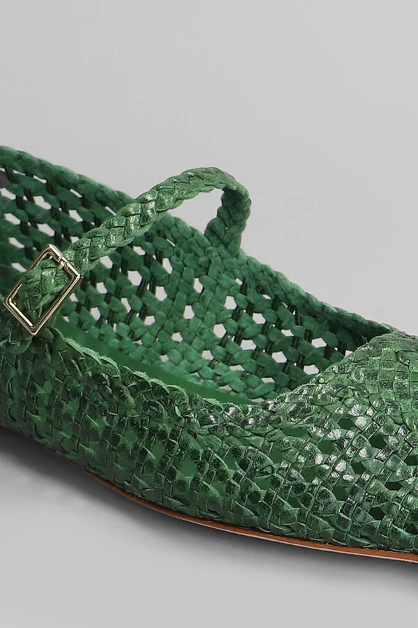 Ballet Flats In Green Leather - Image 5