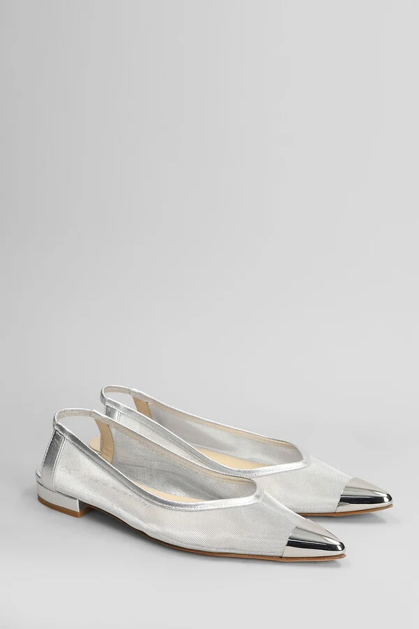 Ballet Flats In Silver Leather And Fabric - Image 2