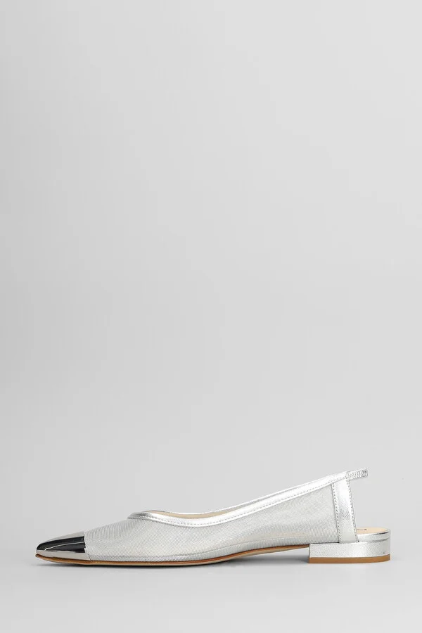 Ballet Flats In Silver Leather And Fabric - Image 3