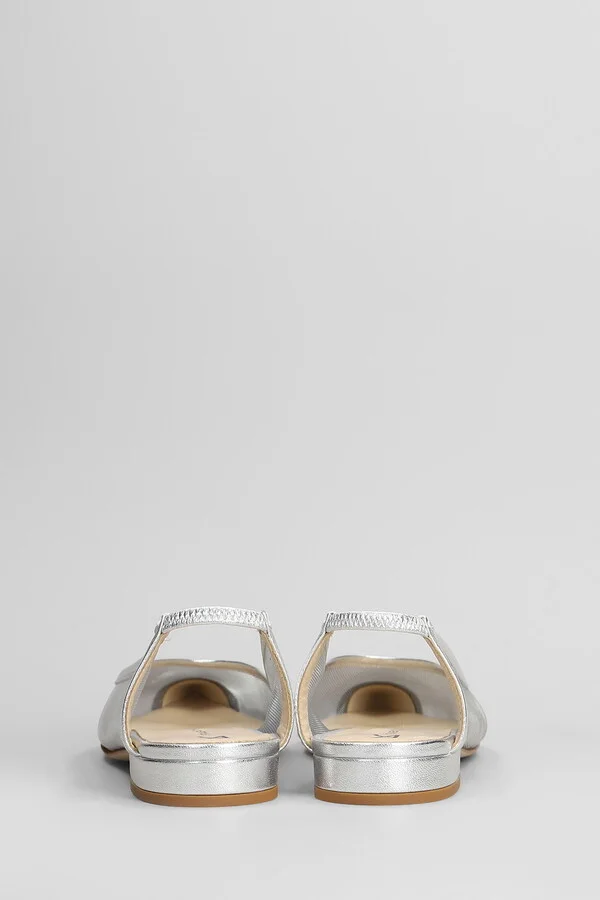 Ballet Flats In Silver Leather And Fabric - Image 4