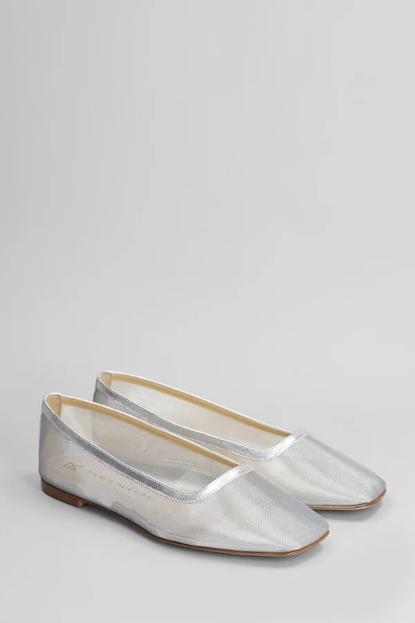 Ballet Flats In Silver Leather And Fabric - Image 2