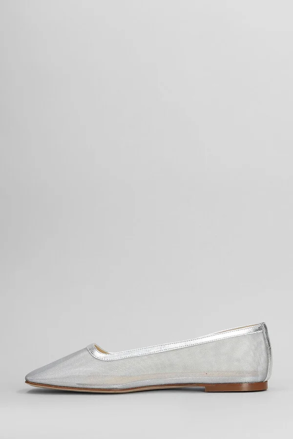 Ballet Flats In Silver Leather And Fabric - Image 3