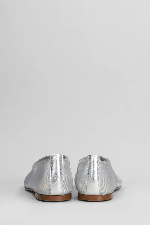 Ballet Flats In Silver Leather And Fabric - Image 4