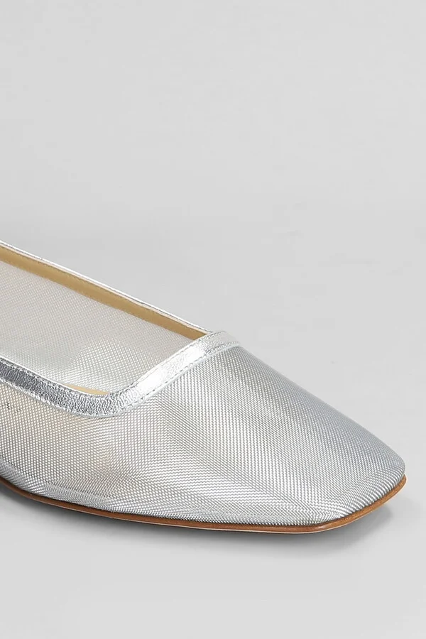 Ballet Flats In Silver Leather And Fabric - Image 5