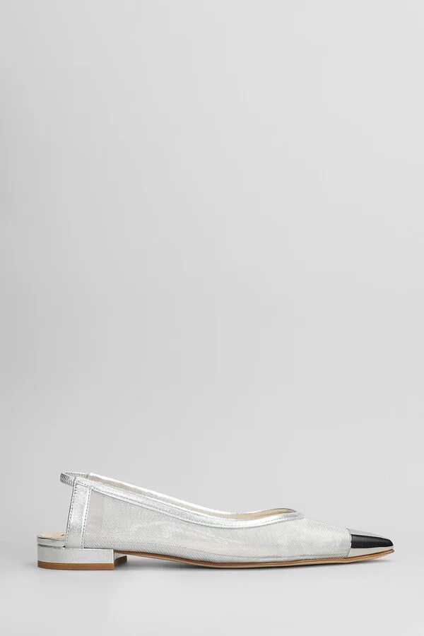 Ballet Flats In Silver Leather And Fabric